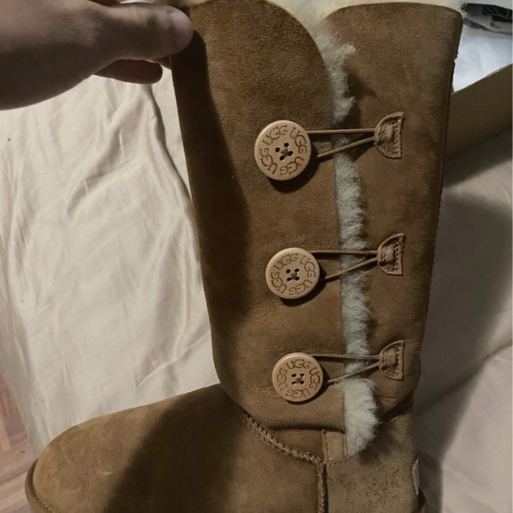 UGG Tan Ankle Boots with Button Detail